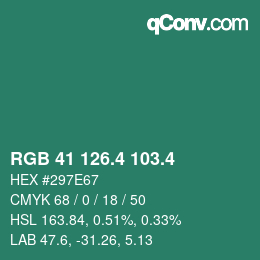 カラーコード: RGB 41 126.4 103.4 | qconv.com