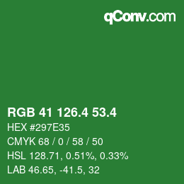 カラーコード: RGB 41 126.4 53.4 | qconv.com
