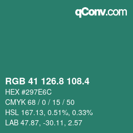 カラーコード: RGB 41 126.8 108.4 | qconv.com