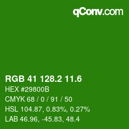 カラーコード: RGB 41 128.2 11.6 | qconv.com