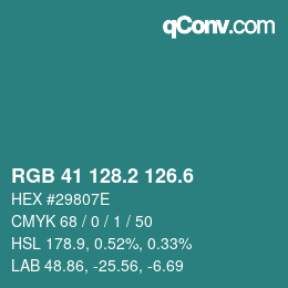 カラーコード: RGB 41 128.2 126.6 | qconv.com