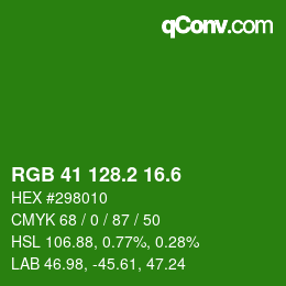 カラーコード: RGB 41 128.2 16.6 | qconv.com