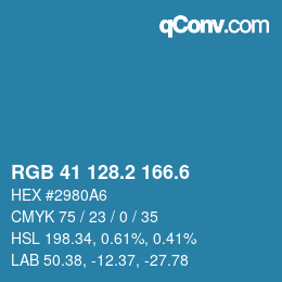 カラーコード: RGB 41 128.2 166.6 | qconv.com
