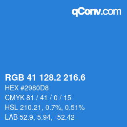 カラーコード: RGB 41 128.2 216.6 | qconv.com