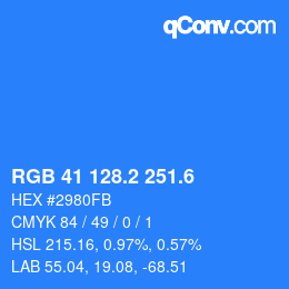 カラーコード: RGB 41 128.2 251.6 | qconv.com