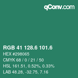 カラーコード: RGB 41 128.6 101.6 | qconv.com
