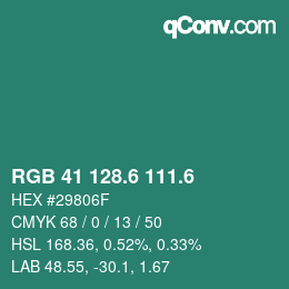 カラーコード: RGB 41 128.6 111.6 | qconv.com