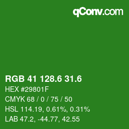 カラーコード: RGB 41 128.6 31.6 | qconv.com