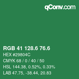 カラーコード: RGB 41 128.6 76.6 | qconv.com