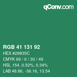 カラーコード: RGB 41 131 92 | qconv.com