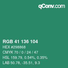 Color code: RGB 41 136 104 | qconv.com