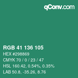 Color code: RGB 41 136 105 | qconv.com