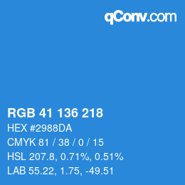 Color code: RGB 41 136 218 | qconv.com