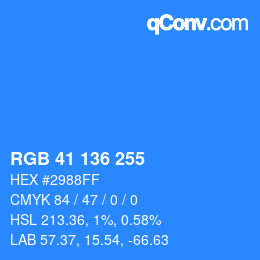 Color code: RGB 41 136 255 | qconv.com