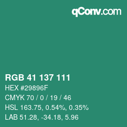 カラーコード: RGB 41 137 111 | qconv.com
