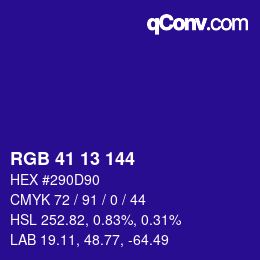 Color code: RGB 41 13 144 | qconv.com