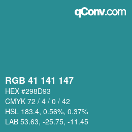 Color code: RGB 41 141 147 | qconv.com