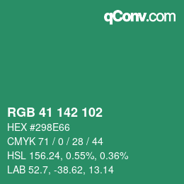 Color code: RGB 41 142 102 | qconv.com