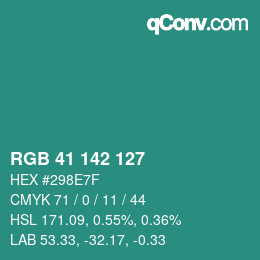 Color code: RGB 41 142 127 | qconv.com