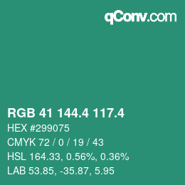 カラーコード: RGB 41 144.4 117.4 | qconv.com