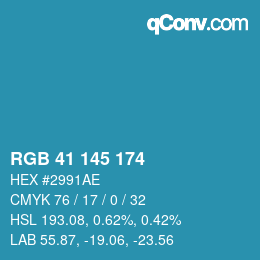 Color code: RGB 41 145 174 | qconv.com