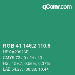 カラーコード: RGB 41 146.2 110.6 | qconv.com