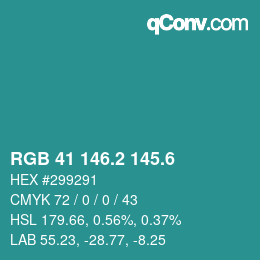 カラーコード: RGB 41 146.2 145.6 | qconv.com