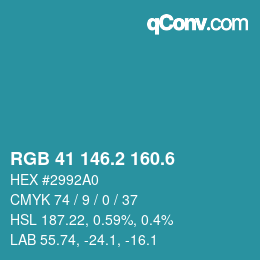 カラーコード: RGB 41 146.2 160.6 | qconv.com
