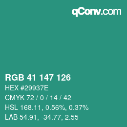 Color code: RGB 41 147 126 | qconv.com