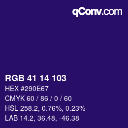 Color code: RGB 41 14 103 | qconv.com