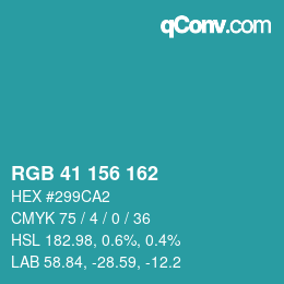 Color code: RGB 41 156 162 | qconv.com