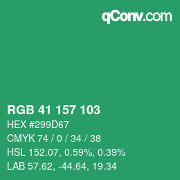 カラーコード: RGB 41 157 103 | qconv.com