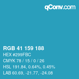 颜色代码: RGB 41 159 188 | qconv.com