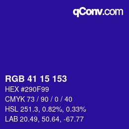Color code: RGB 41 15 153 | qconv.com