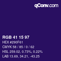 Color code: RGB 41 15 97 | qconv.com