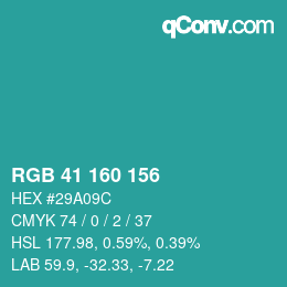 Color code: RGB 41 160 156 | qconv.com