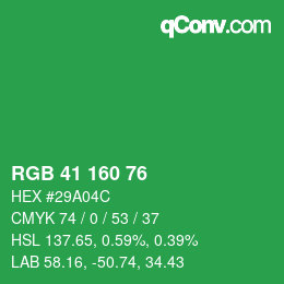 Color code: RGB 41 160 76 | qconv.com
