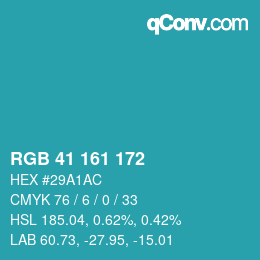 Color code: RGB 41 161 172 | qconv.com