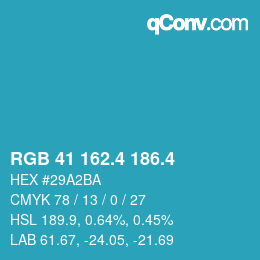 カラーコード: RGB 41 162.4 186.4 | qconv.com