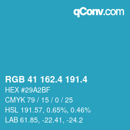 カラーコード: RGB 41 162.4 191.4 | qconv.com