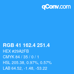カラーコード: RGB 41 162.4 251.4 | qconv.com