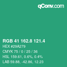 カラーコード: RGB 41 162.8 121.4 | qconv.com