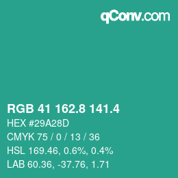カラーコード: RGB 41 162.8 141.4 | qconv.com