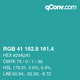 カラーコード: RGB 41 162.8 161.4 | qconv.com