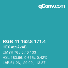 カラーコード: RGB 41 162.8 171.4 | qconv.com