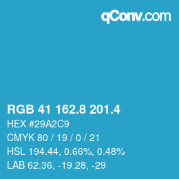 カラーコード: RGB 41 162.8 201.4 | qconv.com
