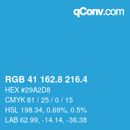 カラーコード: RGB 41 162.8 216.4 | qconv.com