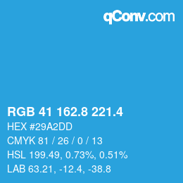 カラーコード: RGB 41 162.8 221.4 | qconv.com
