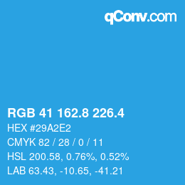 カラーコード: RGB 41 162.8 226.4 | qconv.com