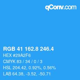 カラーコード: RGB 41 162.8 246.4 | qconv.com